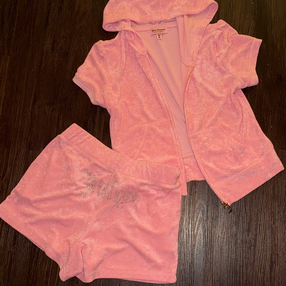 Juicy Couture Light Pink Velour Hoodie and Shorts